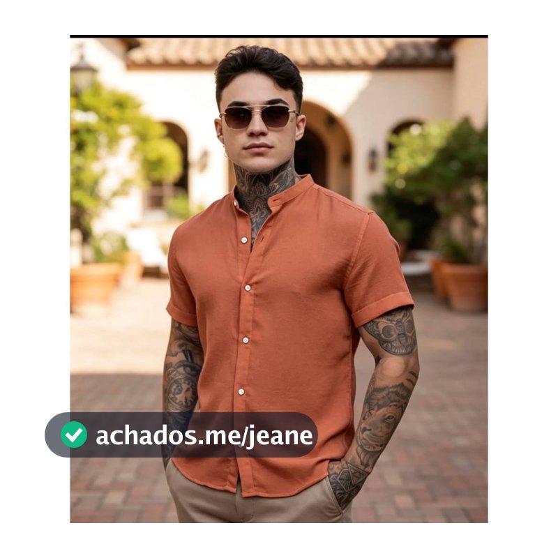 Camisa Masculina Social Linho Gola Padre Manga Curta Premium Não Amassa