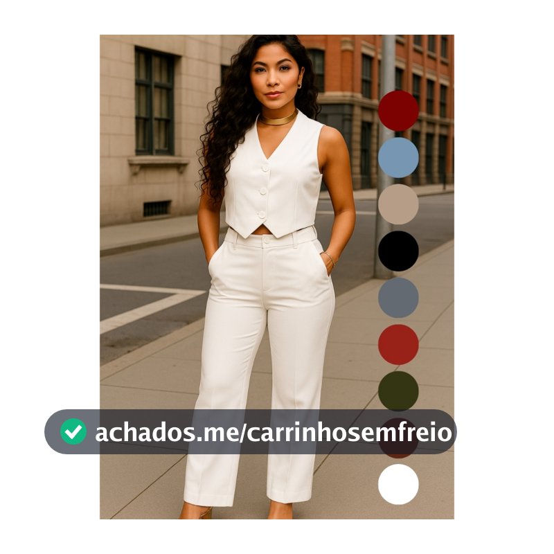Conjunto Feminino Alfaiataria Blusa Colete e Calça Pantalona Social Elegante Botão Outono Inverno