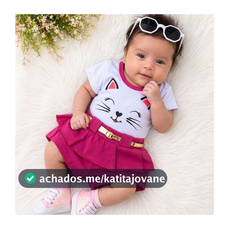 Conjunto 1 Camisa +1 Short Gatinha Feliz Bebê  Menina 0-3 Meses