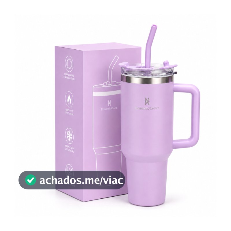 ROMANTIC CROWN Copo Térmico Inox Portátil 1200ml/600ml com Tampa e Canudo Garrafa Térmica Inoxidável