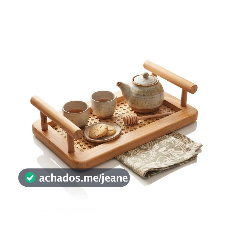 Bandeja de Bambu com Alças 25x15x5cm Wolff Fundo em Treliça para Servir Café e Petiscos Organização Mesa Posta Decoração