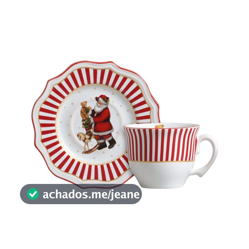 Xícara De Chá Com Pires Com Filete Christmas Charm 200ml Natal Cerâmica Scalla