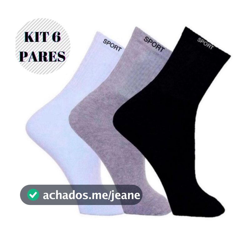 6 Pares de Meia Algodão CANO ALTO Sport Masculina Promoção