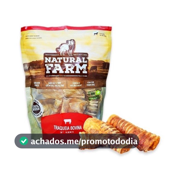 MORDEDOR PETISCO PARA CAES TRAQUEIA BOVINA NATURAL FARM PACOTE COM 12 UN.
