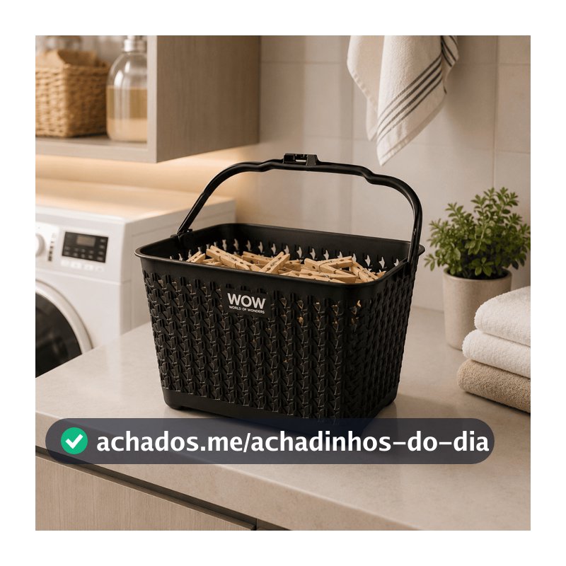 Cesto Com Alça organiza Prendedor de Roupas Lavanderia Preto
