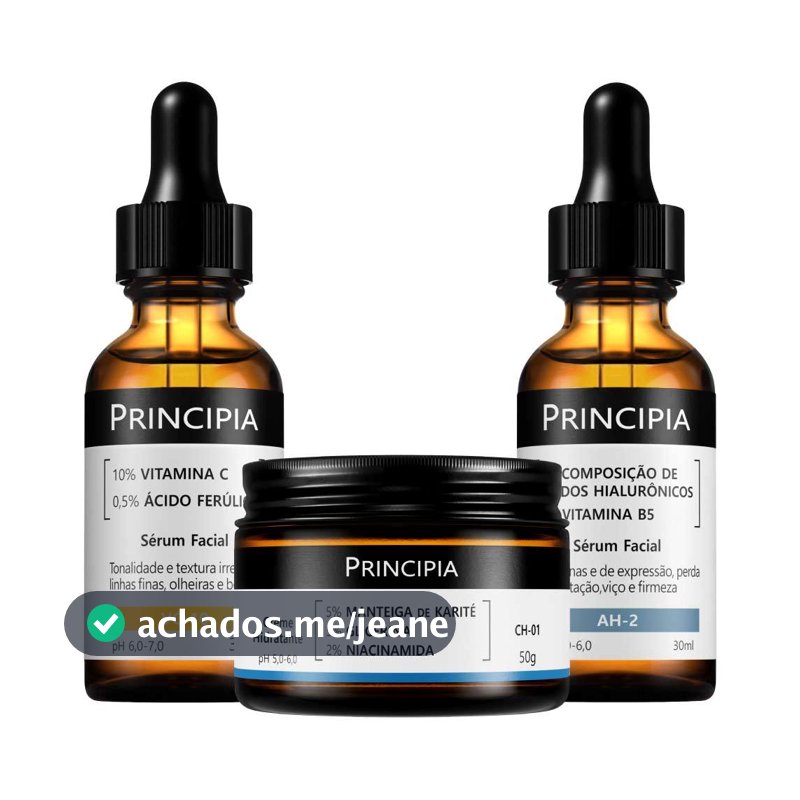 Principia Kit Pele Hidratada e Luminosa c/ Vitamina VC-10 + Creme Hidratante CH-01 + Sérum Hialurônicos AH-2 30ML
