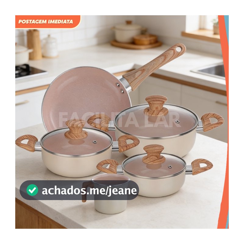 Jogo De Panelas Cerâmica 5 Peças Antiaderente Kit Caçarola Frigideira Tampa Vidro Temperado Premium Cozinha Nota Fiscal