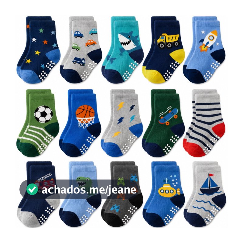 Kit Pares de meias Masculino para recém nascidos e bebê menino com antiderrapante
