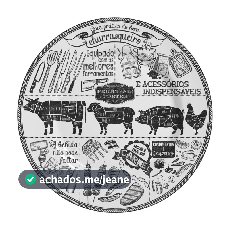Prato Raso Decorado Churrasco Ceramica Resistente 28,5cm
