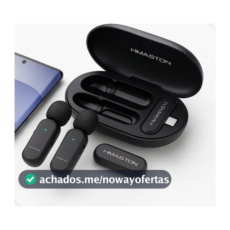 Microfone Lapela Sem Fio Profissional Tipo C H'maston Mk08 Para Vídeos Lives Entrevistas Gravação
