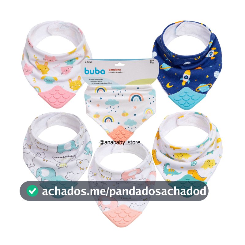 Bandana Buba Babador Com Mordedor Massageador Algodão Dentes Gengiva Mordedor Bebê