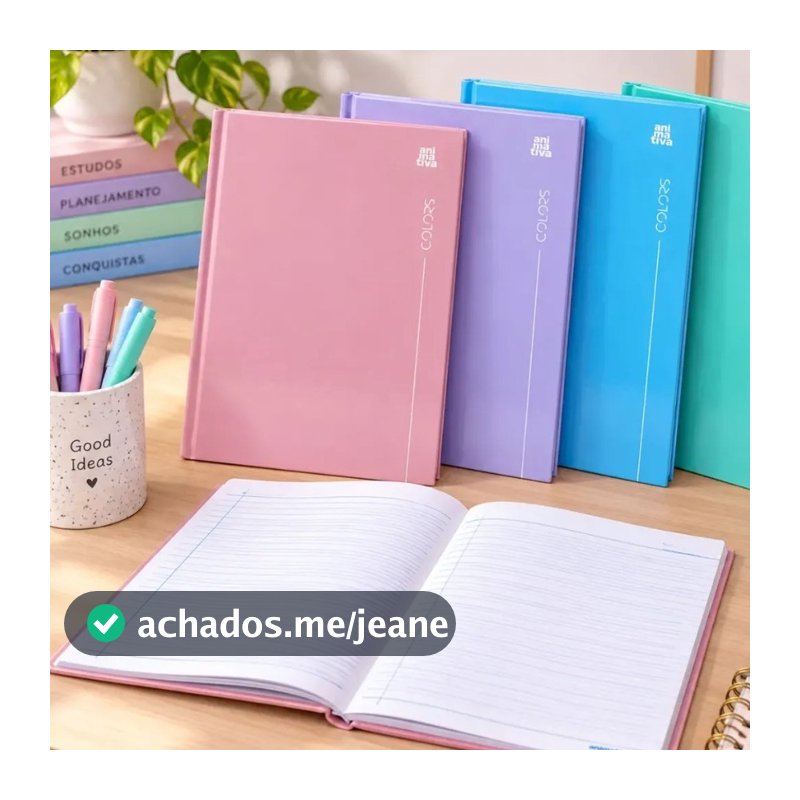Caderno Brochura Capa Dura Colors Tons Pastéis Animativa 80 Folhas Pautadas 200x275mm