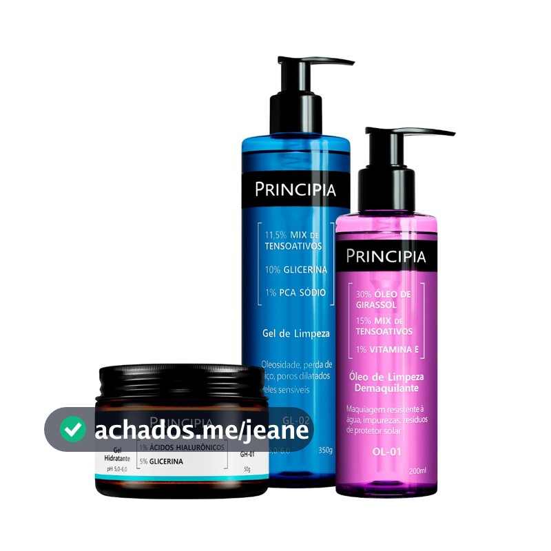 Principia Kit Limpeza Profunda + Hidratação c/ Gel Hidratante GH-01 + Óleo de Limpeza OL-01 + Gel de Limpeza GL-02