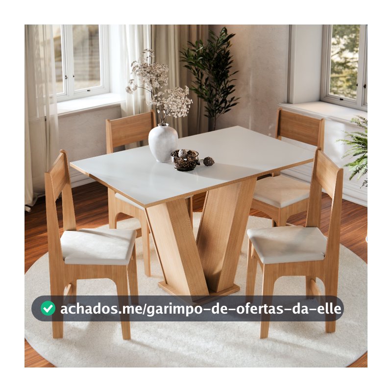 Conjunto Sala de Jantar Completa 4 Lugares Cadeiras Estofadas Mesa Vivi Compacto Para Cozinha Tampo Semelhante Vidro