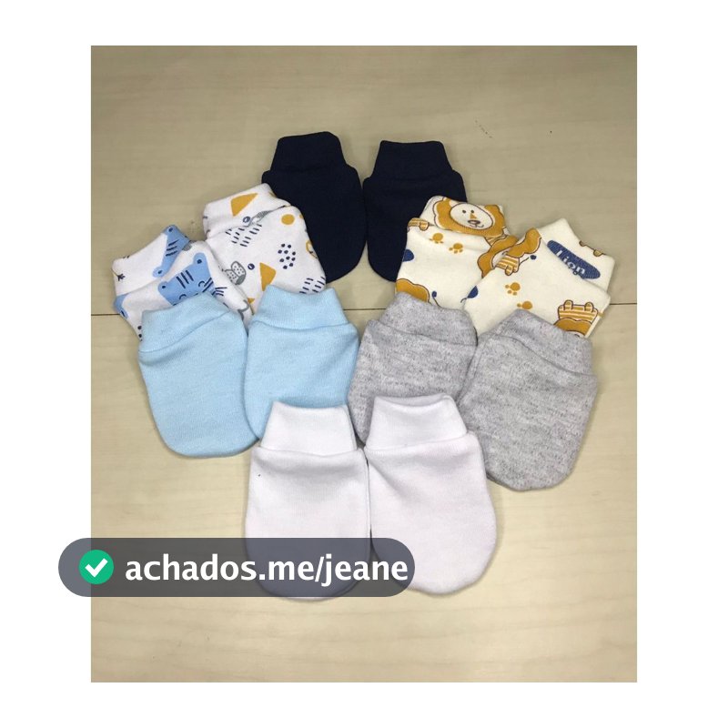 6 pares Luva Bebê em Suedine 100% algodão Lisas e Estampadas Enxoval Maternidade Recém-Nascido
