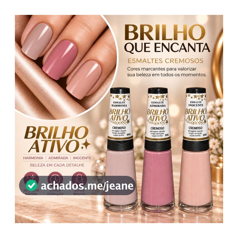 Kit 3 Esmalte Nude Brilho Ativo 8ml