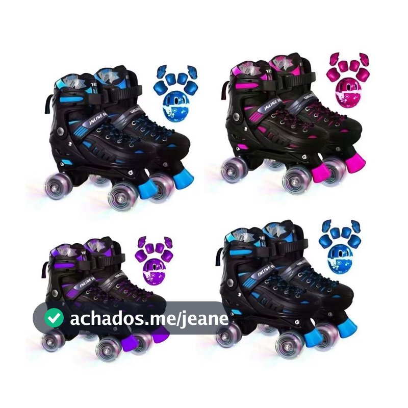 Patins Infantil 4 Rodas Com Luz De Led Com Kit Proteção ou Sem Proteção Envia Rapido