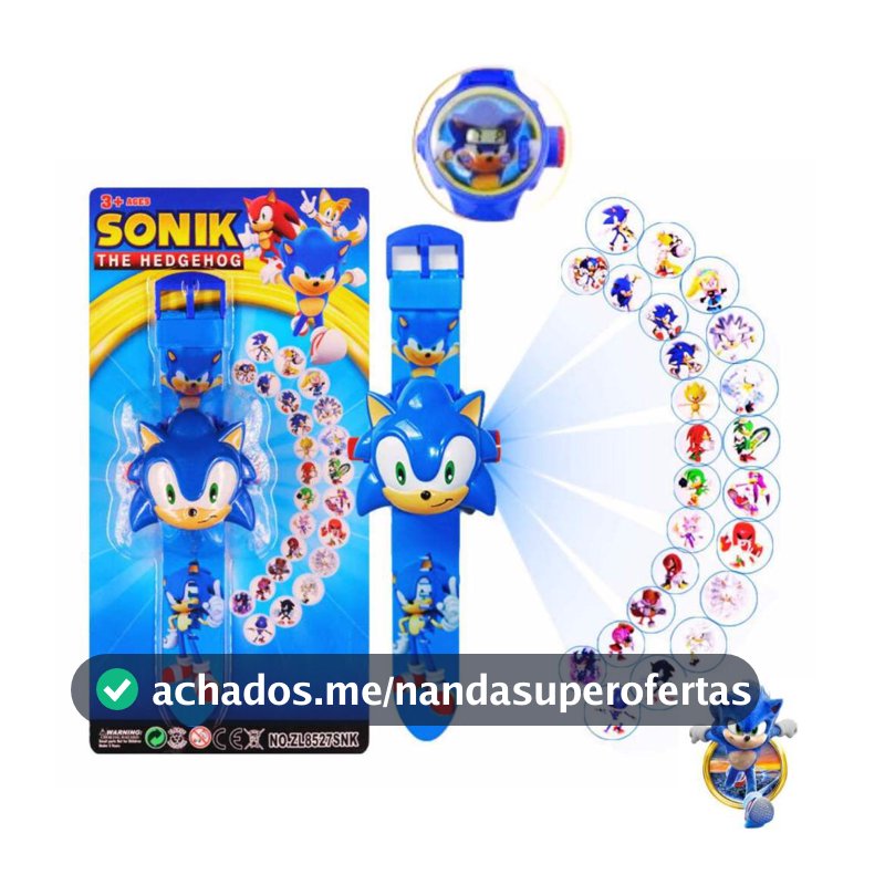 Relógio Sonic Digital Projetor de Imagens Infantil Brinquedo Criança Projeta imagens Filme Sonic 3