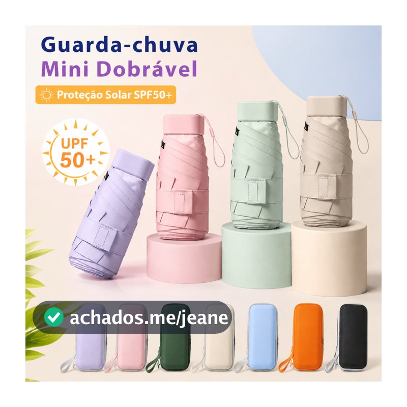 Mini guarda-chuva de bolso compacto e leve, com proteção solar e impermeável UPF50+, em cores macaron