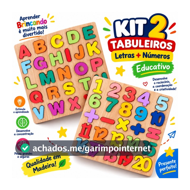 Tabuleiro Educativo Pedagógico Alfabeto Letras e Números Formas Geométricas Símbolos de Madeira Brinquedo Montessori