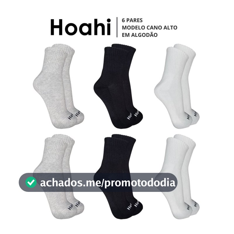 Kit 6 Pares Meias Hoahi Cano Alto Longo Esportiva Academia Algodão Promoção Original