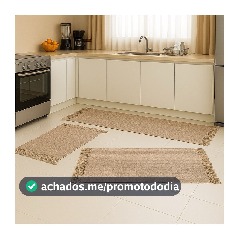 Jogo De Cozinha Tapete Tear Passadeira 3 Peças Algodão Artesanal