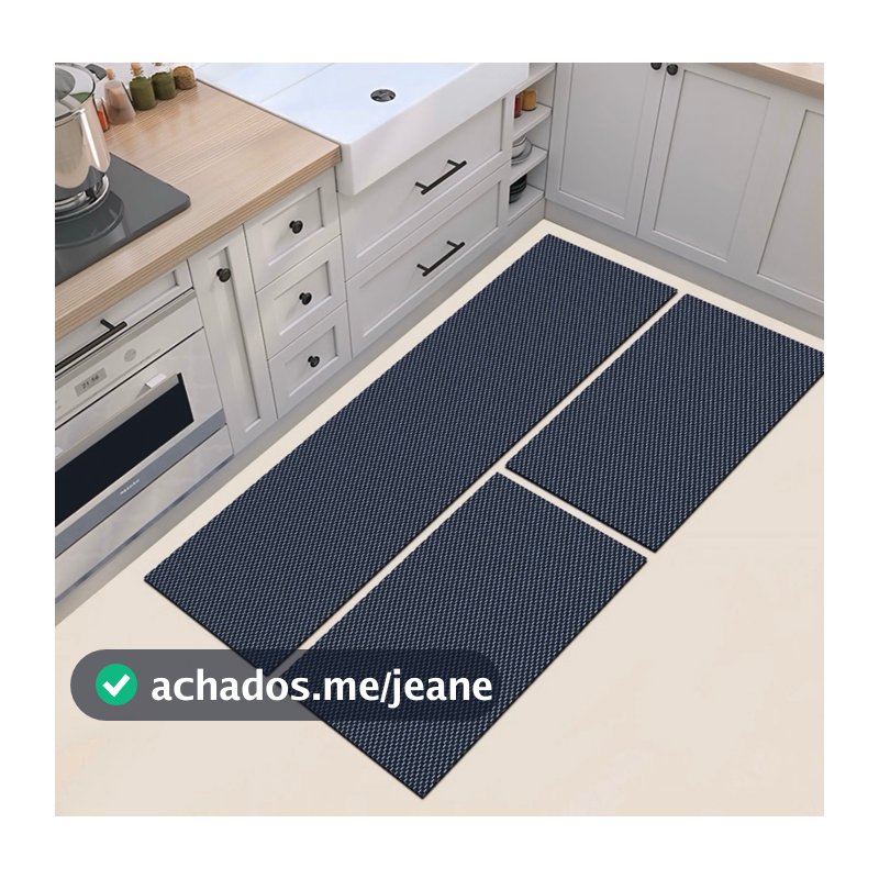 Kit 3 Peças Tapetes 0,65x0,45 e Passadeira 1,35x0,45 Luxo Moderno Para Cozinha Antiderrapante