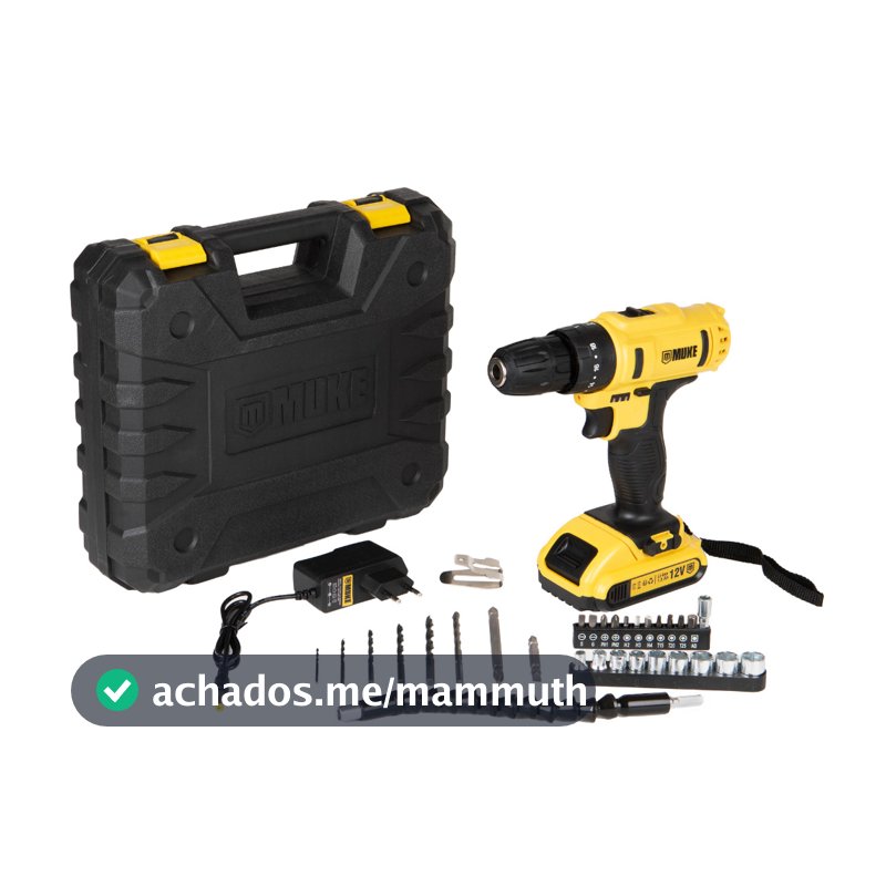 Parafusadeira e Furadeira de Impacto a Bateria 12V 3/8 10MM Muke Tools com 30 Acessórios e Maleta
