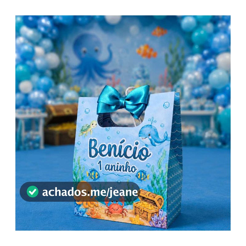 Sacolinha Personalizada Tema Fundo do Mar Azul menino para lembrancinha - Pegue e Monte