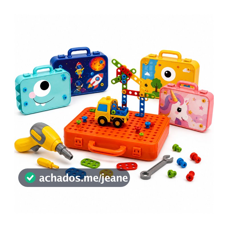 Kit Maleta Ferramenta Infantil Parafusadeira Elétrica Brinquedo Unissex 232pçs Brinquedo Interativo