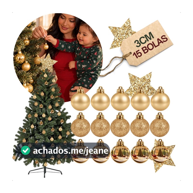 Kit 15 Bolinhas De Natal 3cm Fosca Glitter Lisa Enfeites