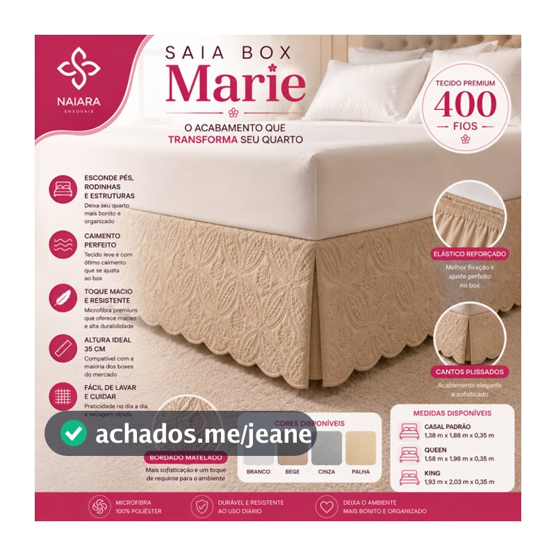 Saia Box Marie Micropercal 400 Fios Casal, Queen e King Cama Box Decorativa Deixa Quarto Sofisticado
