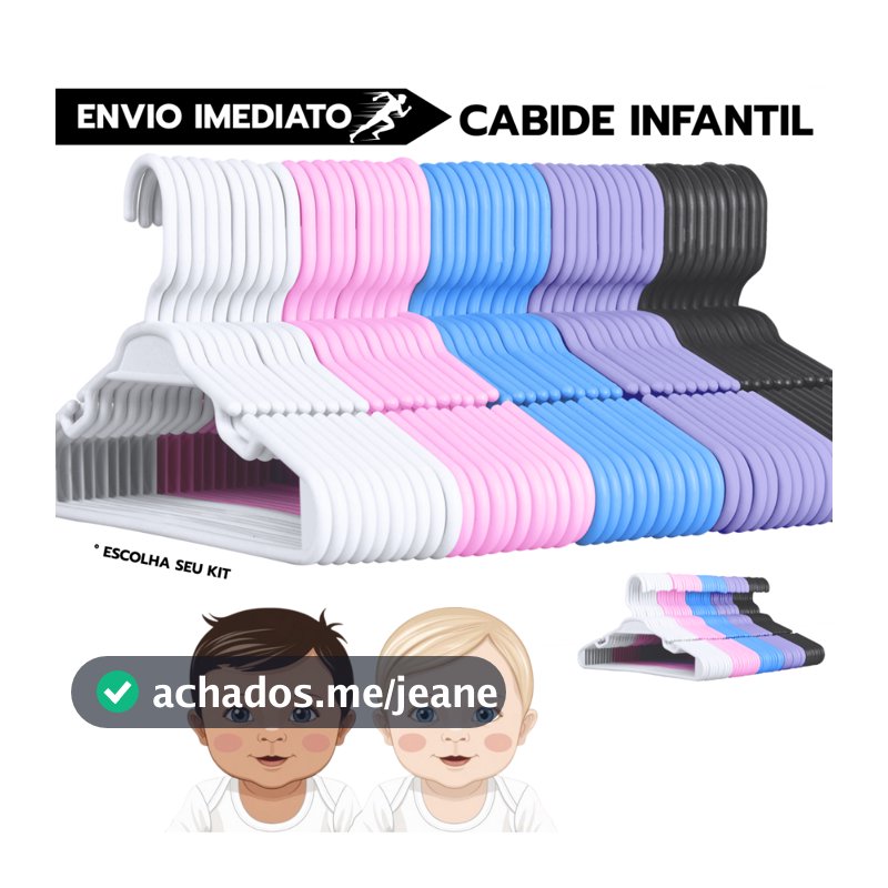 Kit até 50 Unidade de Cabide Infantil Ideal para Enxoval - Escolha Cor e Quantidade Desejada
