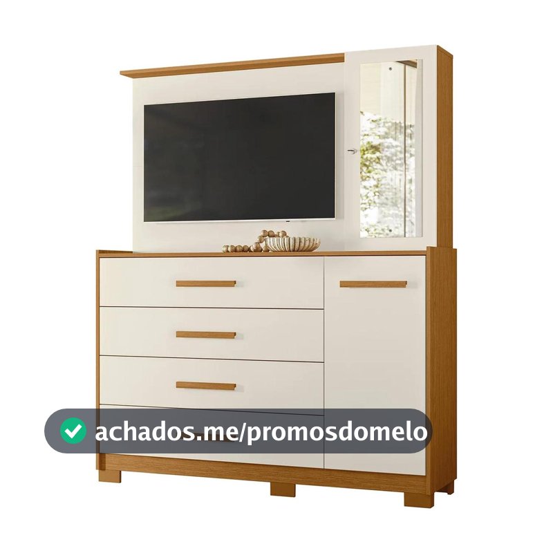 Cômoda Para Quarto com Painel TV 43 Pol Azaleia A02 Off/Cinamomo - Mpozenato