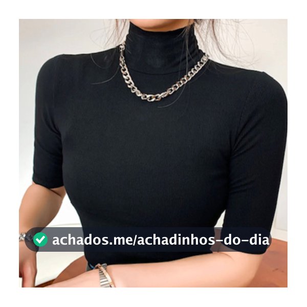 Blusa Feminina Básica Suplex Gola Alta Manga Curta Elegante Estilosa