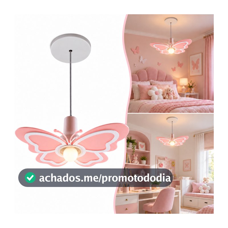 Luminária Borboleta Rosa Pendente Quarto Infantil Lustre Decoração Quarto de Menina Branco Bebê