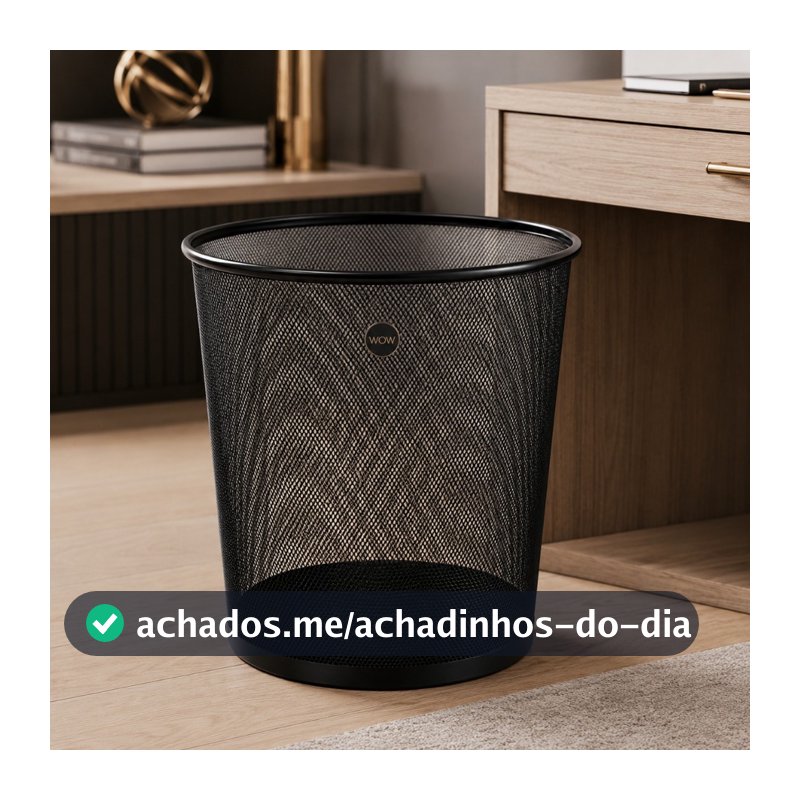 Lixeira Cesto Aramado Metal Escritório 12 Litros Cor Preto/Prata