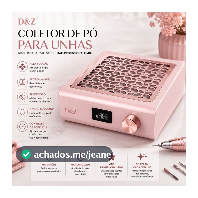 Coletor de Pó para Unhas D&Z Alta Potência Profissional Silencioso Filtro Reutilizável