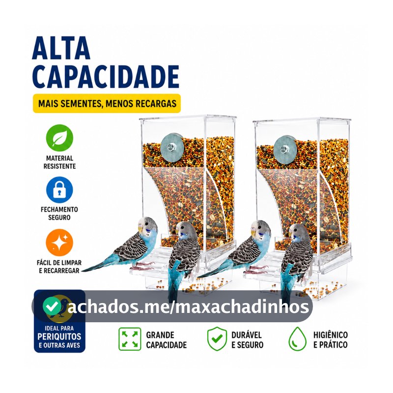 Alimentador Automático de Pássaros Acrílico Recipiente de Sementes Sem Bagunça