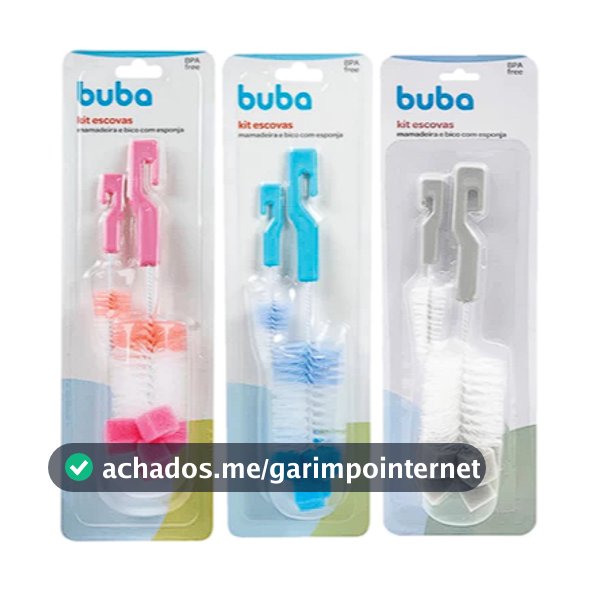 Escova para Mamadeira e Bico com Escova BUBA 3 Cores