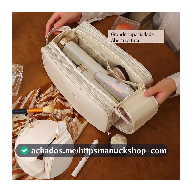 Bolsa Cosmética De Grande Capacidade Com Abertura Em Forma De U Para Mulheres Portátil Viagem Multi-Compartment Couro