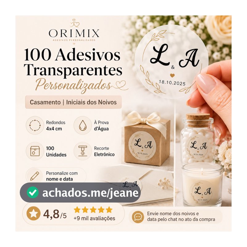 100 Adesivos Transparente Personalizado Casamento | Iniciais Noivos | Lembrancinhas,Convites,Noivado