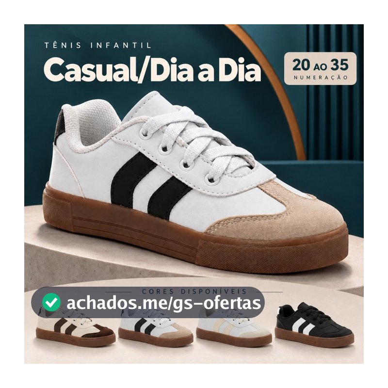 Tênis Infantil Casual Dia a Dia 20 ao 35 cano baixo com cadarço