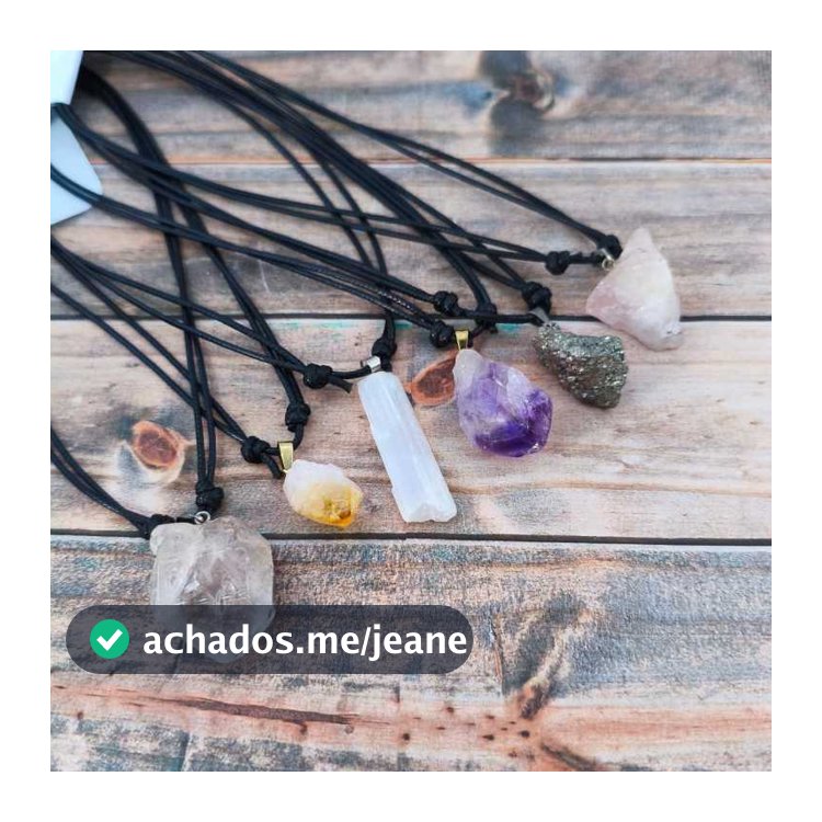 Colar Pedra Natural Bruta Energia e Proteção – Quartzo, Citrino, Ametista, Selenita, Pirita e Mais