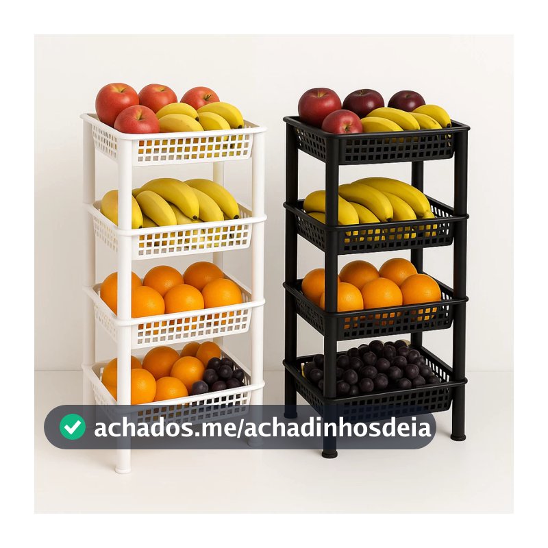 Fruteira Organizadora de Chão 4 Andares Em Plástico Multiuso