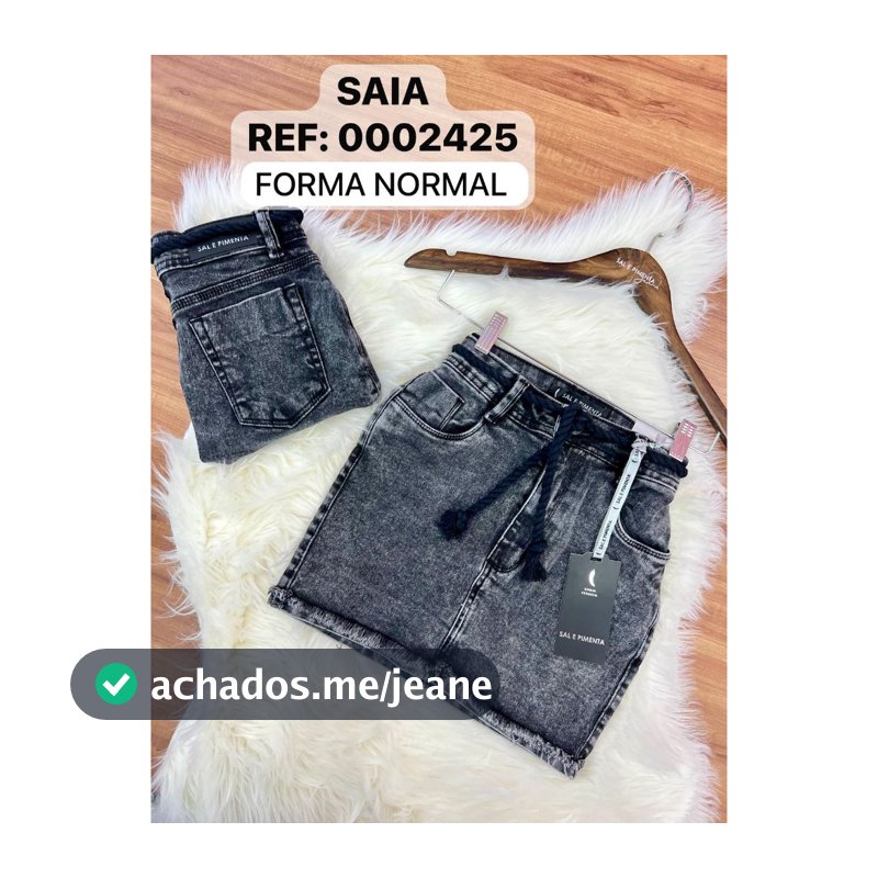 Saia jeans sal e pimenta com elastano cintura alta