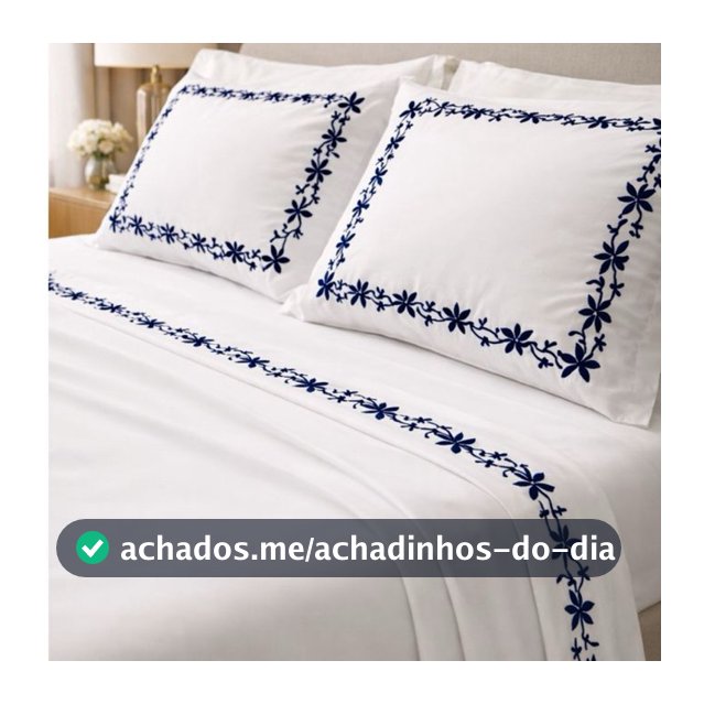 Jogo de Lençol Bordado Percal 200 Fios Solteiro/Casal/Queen/King 4 Peças com Elástico Macio Luxo