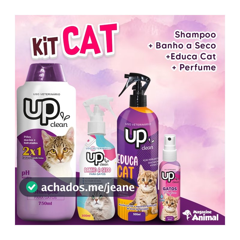 Kit Banho para Gatos Shampoo para Gato + Banho a Seco Gato + Educador Sanitário EducaCAT + Perfume para Gato UP Clean