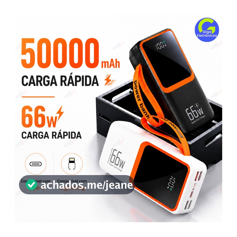 Power Bank 50000mAh Portátil Carregador Rápido PD 22.5W Bateria de Alta Capacidade