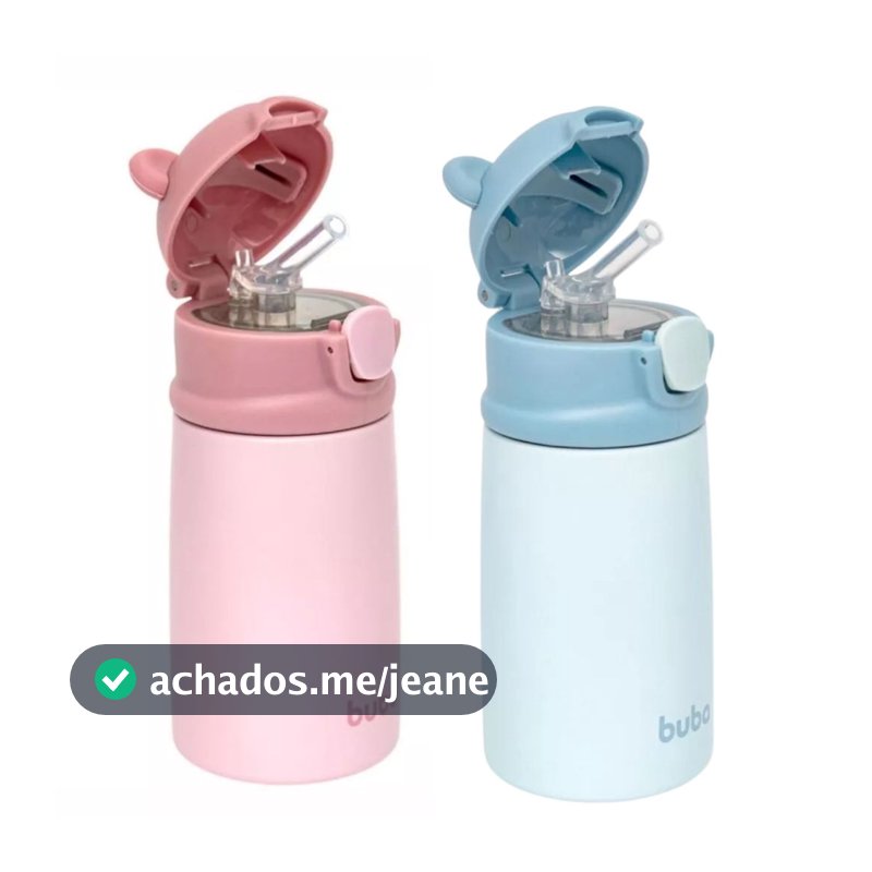Garrafa Térmica de Água Infantil Ursinho 320ml Inox Canudo 5h Antiderrapante BUBA